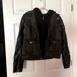 American eagle hooded leather jacket